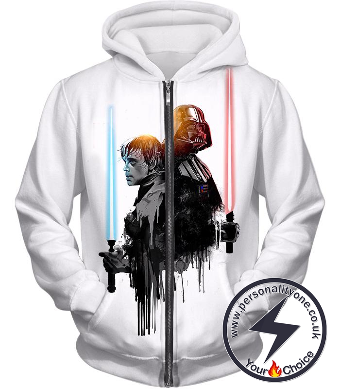 Star Wars Father Vs Son Jedi Vs Sith Luke Vs Anakin Skywalker Cool White Zip Up Hoodie